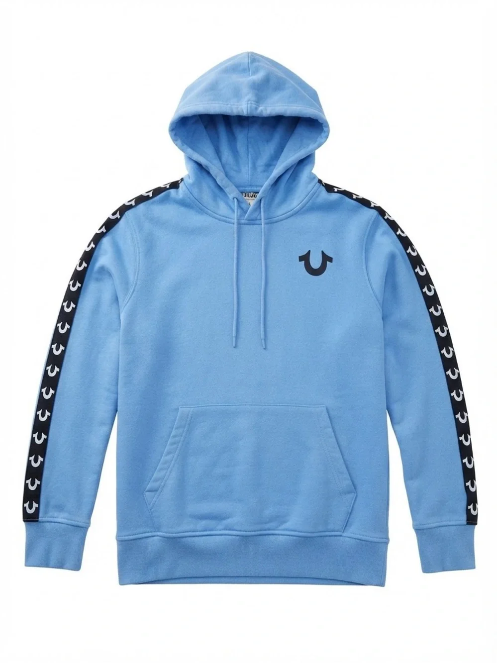 True Religion Light Blue Pullover Hoodie with Logo Tape